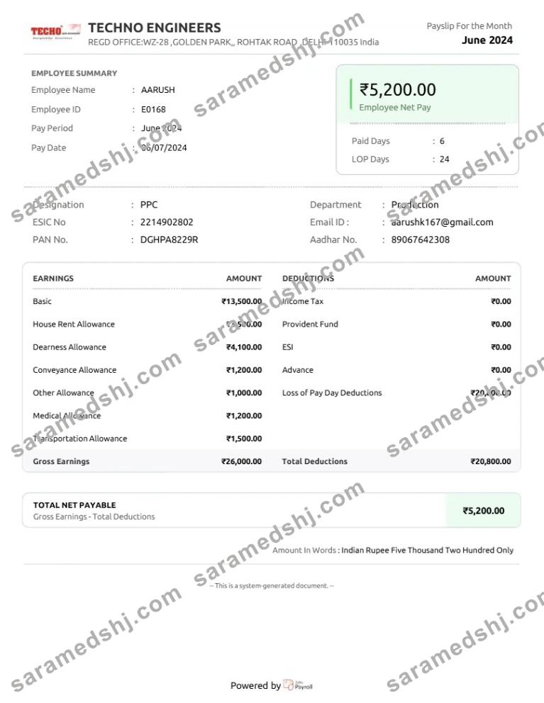 Techno Engineers payslip template in Word and PDF formats.pdf, 1